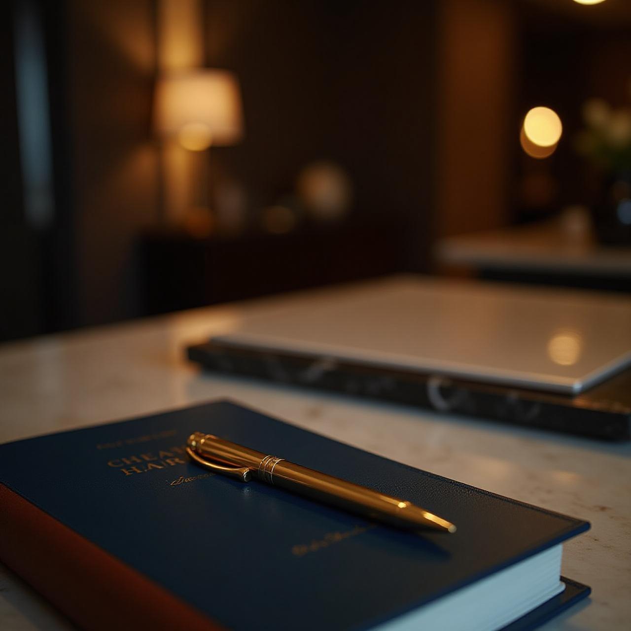 Luxury hotel concierge desk with aesthetic stationery